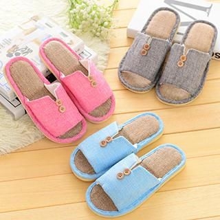 Good Living Button-Accent Couple Slippers