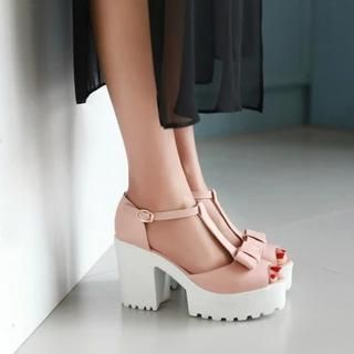 Pretty in Boots Bow Platform Chunky Heel Sandals