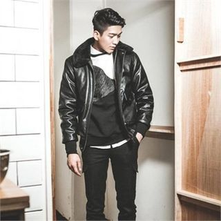 TOMONARI Faux-Leather Zip-Up Jacket