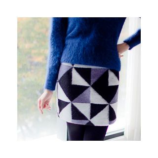 MASoeur Wool Blend Patterned Mini Skirt