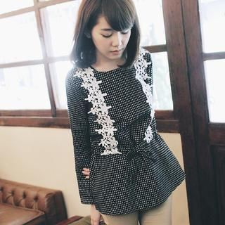 Tokyo Fashion Lace-Trim Patterned Drawstring Top