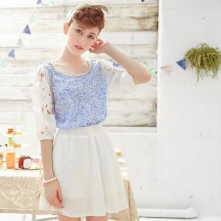 Tokyo Fashion Lace Elbow-Sleeve Floral Top