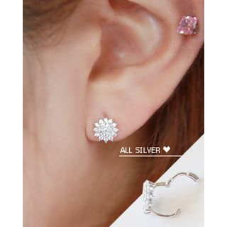 Miss21 Korea Rhinestone Silver Mini Hoop Earrings