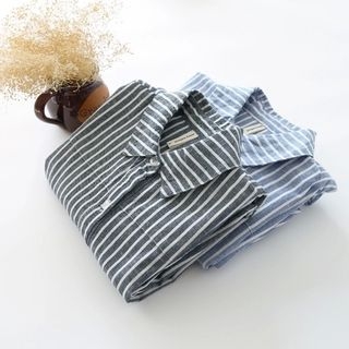 Bonbon Pinstriped Linen-blend Long-Sleeve Blouse