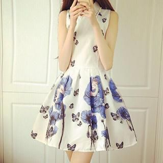 Jolly Club Sleeveless Printed Pleated Dress