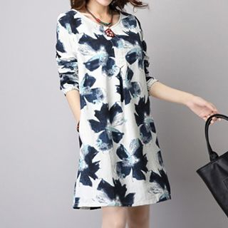 Emeline Flower Print Long-Sleeve Dress
