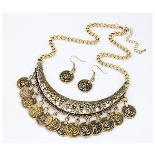 Glamiz Set: Coins Statement Necklace & Earrings