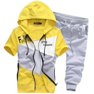 Bay Go Mall Set: Short-Sleeve Hooded Jacket + Sweatpants