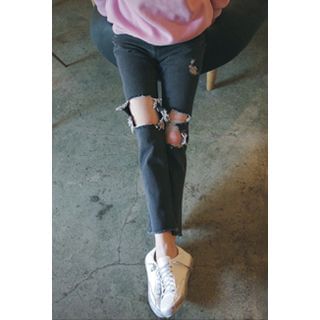MOROCOCO Straight-Cut Distressed Jeans