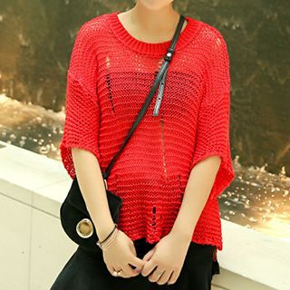 Romantica Elbow-Sleeve Cutout Knit Top