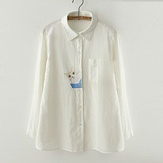 Meimei Cat Embroidered Long-Sleeve Shirt