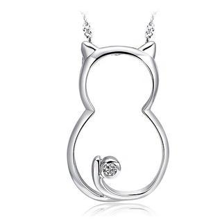 BELEC 925 Sterling Silver Cat Pendant with White Cubic Zirconia and 45cm Necklace