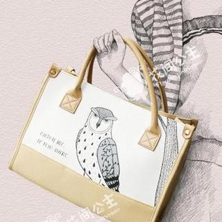 Flower Princess Owl Print Tote Khaki - One Size