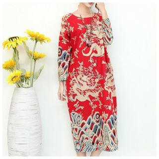 Sayumi Long-Sleeve Print Midi Dress