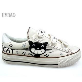 HVBAO Laughing Cat Print Velcro Canvas Sneakers