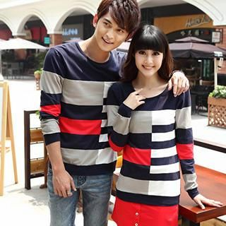 Igsoo Couple Long-Sleeve Color Block T-Shirt / T-Shirt Dress