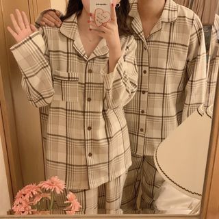 Couple Matching Pajama Set: Plaid Shirt + Pants