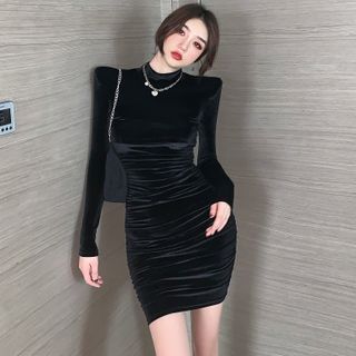 Long-sleeve Mock-neck Velvet Mini Dress