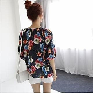 Showgle Puff-Sleeve Floral Print Top