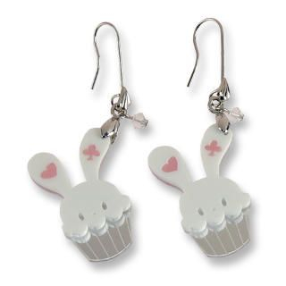 Sweet & Co. Sweet White Bunny Cupcake of Heart Swarovski Crystal Dangle Earrings