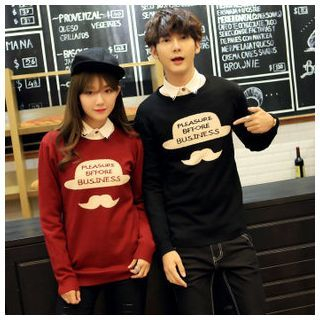 Simpair Couple Matching Mustache Printed Knit Top