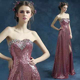 Angel Bridal Strapless Jeweled Sequined Evening Gown