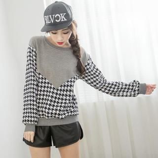 Tokyo Fashion Houndstooth-Panel Pullover