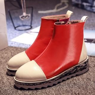 JY Shoes Genuine Leather Patterned Platform Short Boots