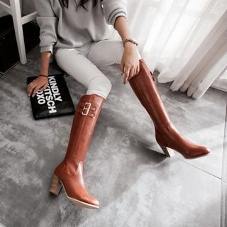 Colorful Shoes Chunky Heel Tall Boots