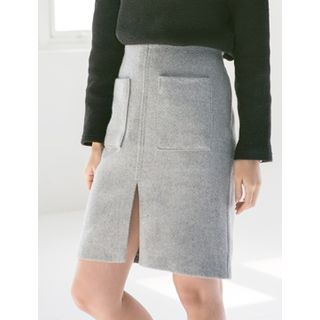 FROMBEGINNING Slit-Front Wool Blend Mini Skirt