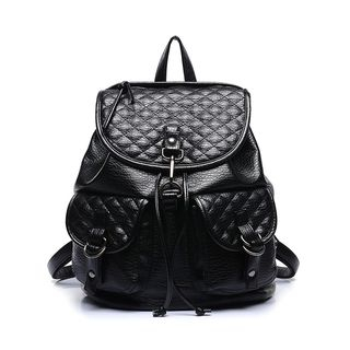 LineShow Faux Leather Flap Quilted Backpack
