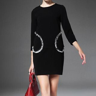 Alaroo 3/4-Sleeve Fringe Trim Pocket Dress