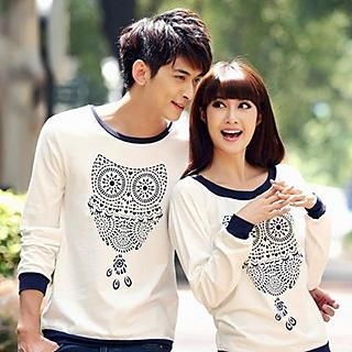 Lovebirds Owl-Print Couple T-Shirt