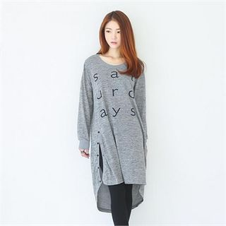 GLAM12 Asymmetric-Hem Oversized Lettering Knit Dress