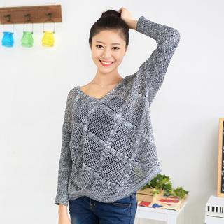 59 Seconds Melange Open-Knit Sweater Gray - One Size
