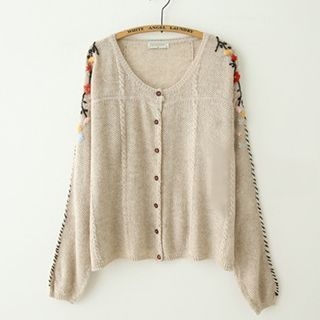 Meimei Flower Embroidered Open Front Sweater