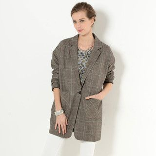 YesStyle Z Single-Button Plaid Jacket Brown - One Size