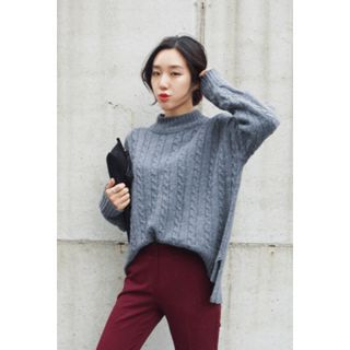 OZNARA Mock-Turtleneck Cable-Knit Sweater