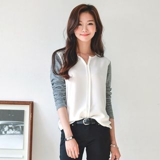 JUSTONE Chiffon-Front Two-Tone Top