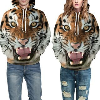Omifa Couple Tiger-Print Hooded Pullover