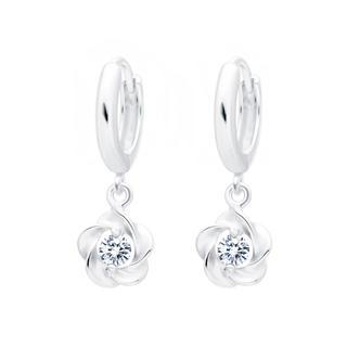 BELEC 925 Sterling Silver Flower Earrings with White Cubic Zircon