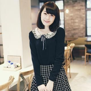 Tokyo Fashion Embroidered-Collar Ribboned Knit Top