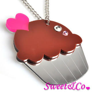 Sweet & Co. Sweet&Co. XL Mirror Chocolate Cupcake Silver Necklace Silver - One Size