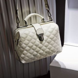Pandabada Faux Leather Quilted Bowler Bag