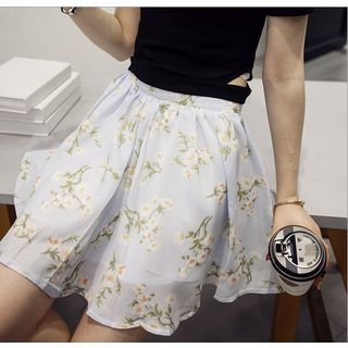 SUYISODA Floral Print Chiffon Skirt