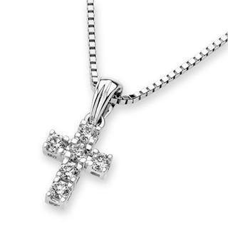 MaBelle 18K White Gold Square Prong Setting Cross Diamond Accent Pendant Necklace (0.14 cttw) (FREE 925 Silver Box Chain, 16