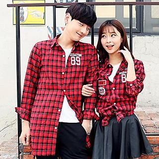 Lovebirds Long-Sleeve Check Couple Shirt