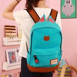 MooMoo Bags Cat Ear Accent Canvas Backpack