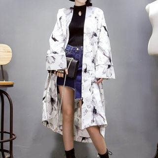 Annelise Flower Print Open-Front Oversize Kimono Jacket