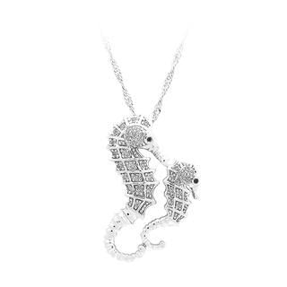 BELEC 925 Sterling Silver Hippocampus Pendant with White Cubic Zircon and Necklace